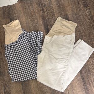 Old Navy Women's Checkered and Beige Maternity Capris